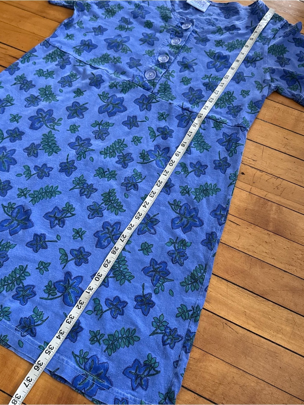 Fresh Produce Vintage Floral T-Shirt Dress Blue purple Short Sleeve Pockets sz m - Picture 9 of 9